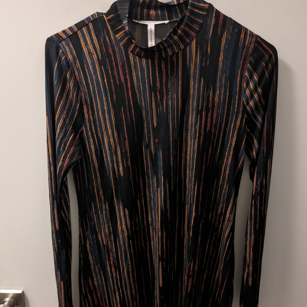 BCBG Generation XS Blue and Orange Striped Longsleeve Dress NWT